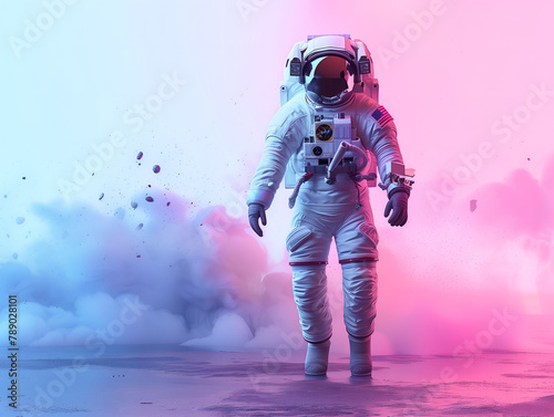 Spaceman or astronaut surrounded by smoke.