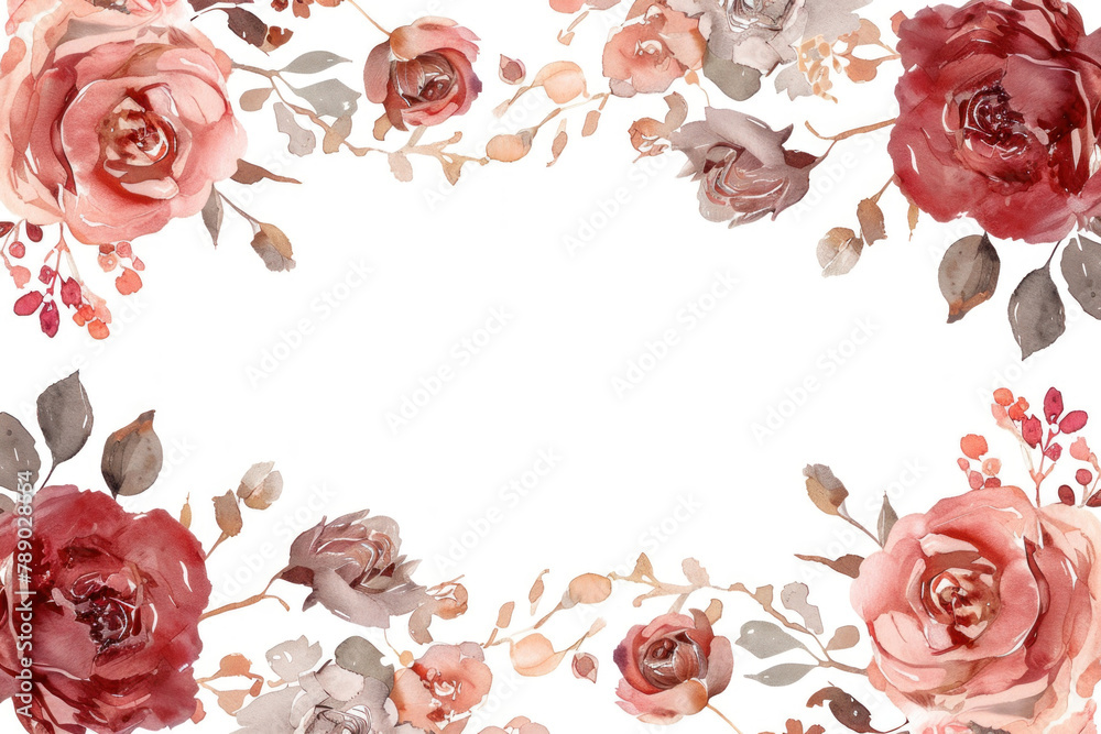 watercolor rose gold floral frame border with pink and maroon flowers ...