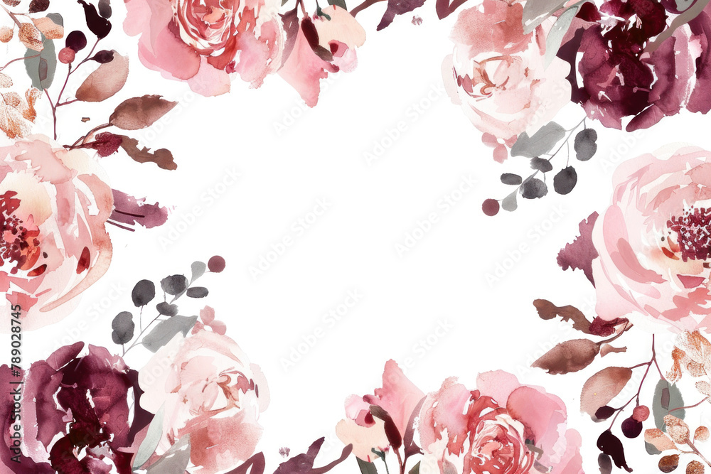 watercolor rose gold floral frame border with pink and maroon flowers ...