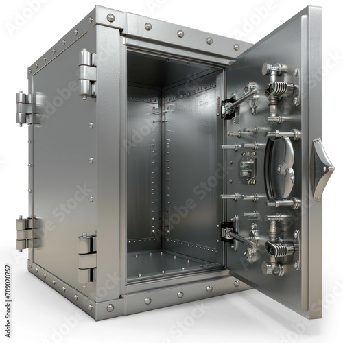 Steel safe vault with open door on transparency background PNG 