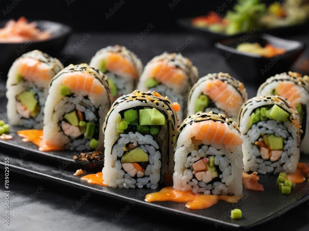 A Delectable Display of Sushi Rolls