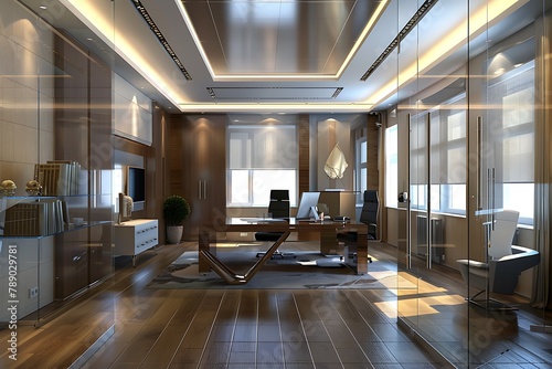 Office. Modern interior of the ofiice 3D .