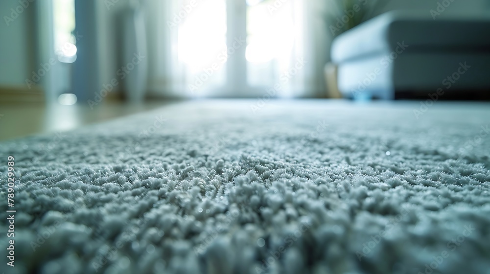 Synthetic carpet on the laminate in the home interior Closeup : Generative AI