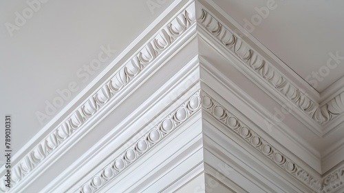 Different  types of angles ceiling skirting made of classic crown moldings Closeup detail of decoration in interior renovation : Generative AI