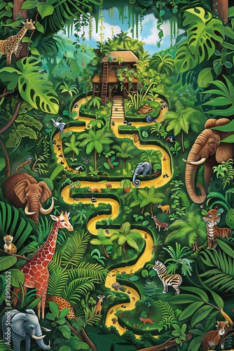 Jungle Adventure Maze Navigate through dense foliage and past exotic animals to reach the jungle hut Ideal for engaging kids with wildlife themes