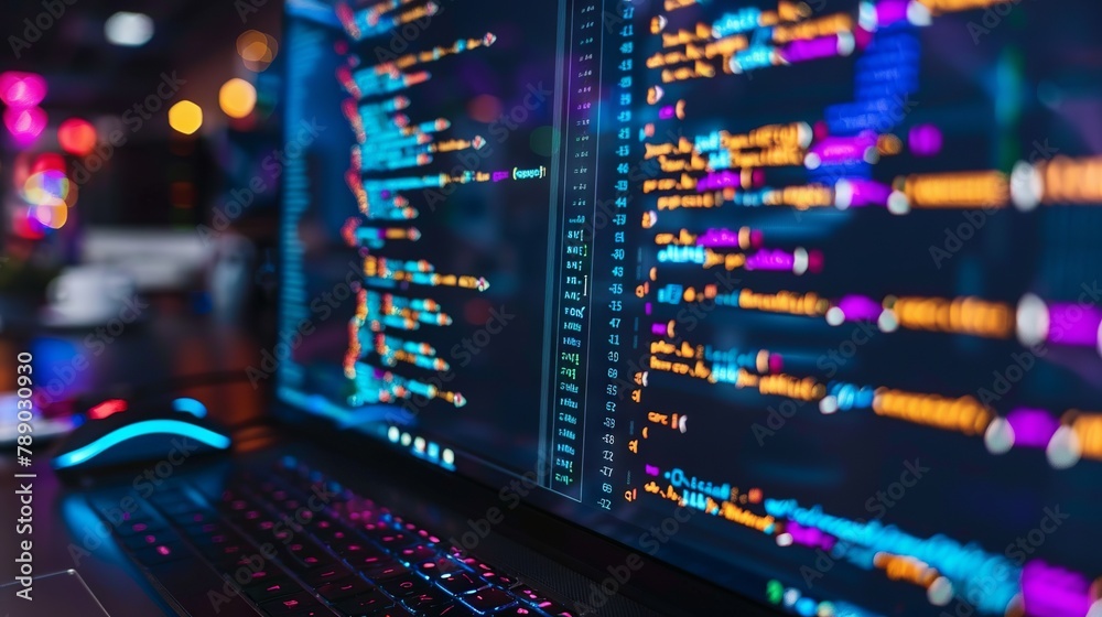 Abstract visualization of programming code with software development concepts on a digital background Abstract visualization of programming code with software development concepts on a digital background