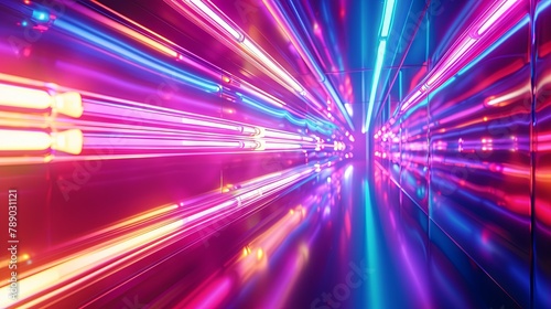 Vivid neon lights tunnel with futuristic glow