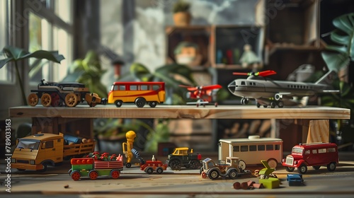 Wallpaper Mural Set of different toys on wooden table Torontodigital.ca