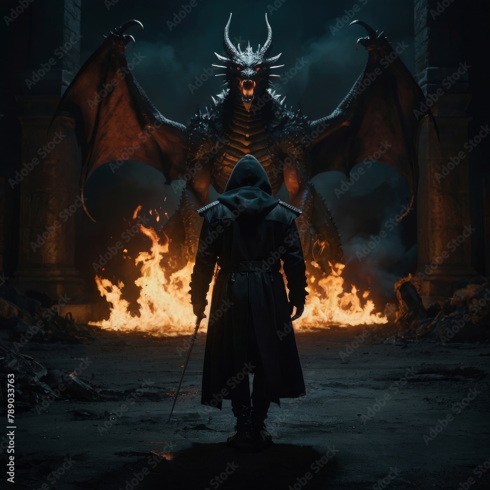 Epic Confrontation Between Knight and Dragon Epic Confrontation Between Knight and Dragon