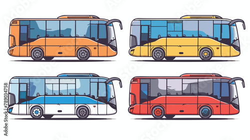 Set of Four color and monochrome modern passenger bus