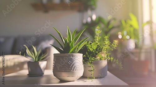 Closeup of plants in modern living room : Generative AI