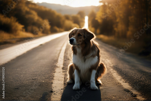 Abandoned road dog cute deplorable holiday retriever lonely pet derelict friends route leaves friendship sad vacation path labrador way sorrowful