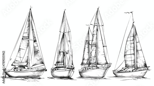 Set of Four different isolated doodle ships yachts bo