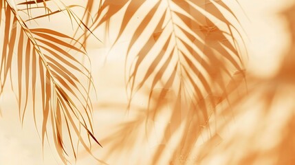 Warm orange and beige summer color background with tropical palm shadow Two trend pastel paper and exotic plant shade layout Minimal flat lay with leaf silhouette overlay : Generative AI