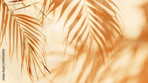 Warm orange and beige summer color background with tropical palm shadow Two trend pastel paper and exotic plant shade layout Minimal flat lay with leaf silhouette overlay : Generative AI photo