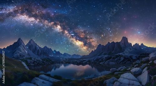 Night shot of the Milky Way. A beautiful mountain landscape with a mountain lake © Lucky Ai