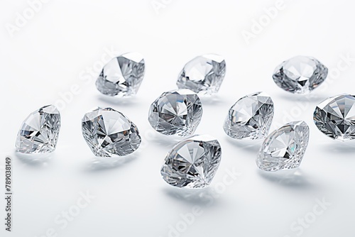 Diamonds on a white background, close-up, macro.