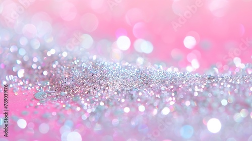 Holographic silver glitter on pastel pink background Flat lay style Festive greeting concept : Generative AI