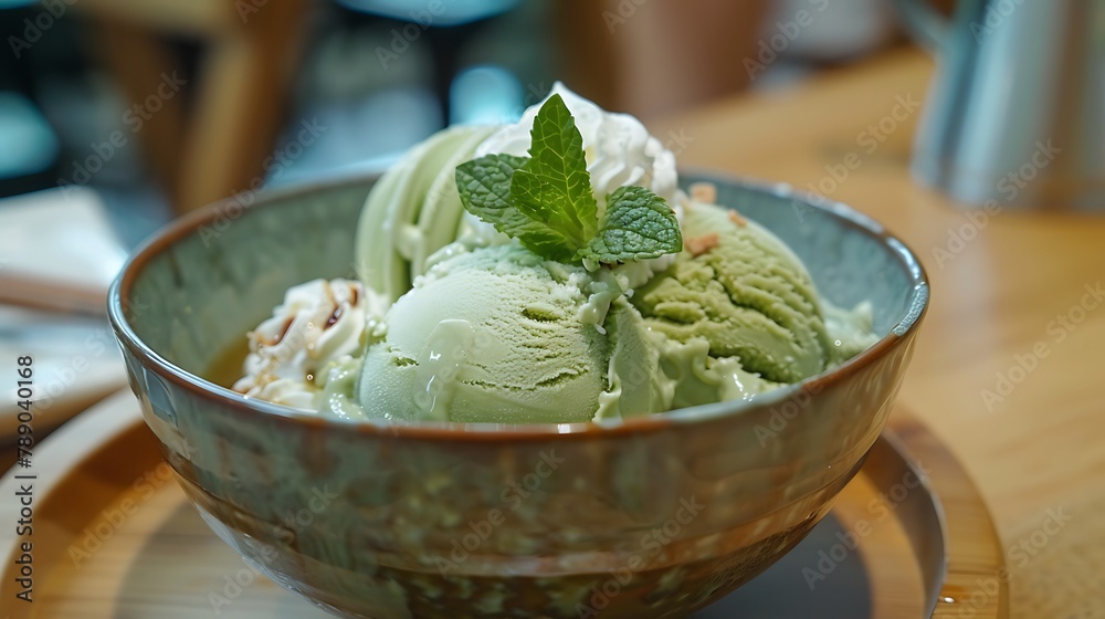 Tempura Green Tea Ice cream with whipped cream and Mochi Ice Cream Tempura Green Tea Ice cream with whipped cream and Mochi Ice Cream