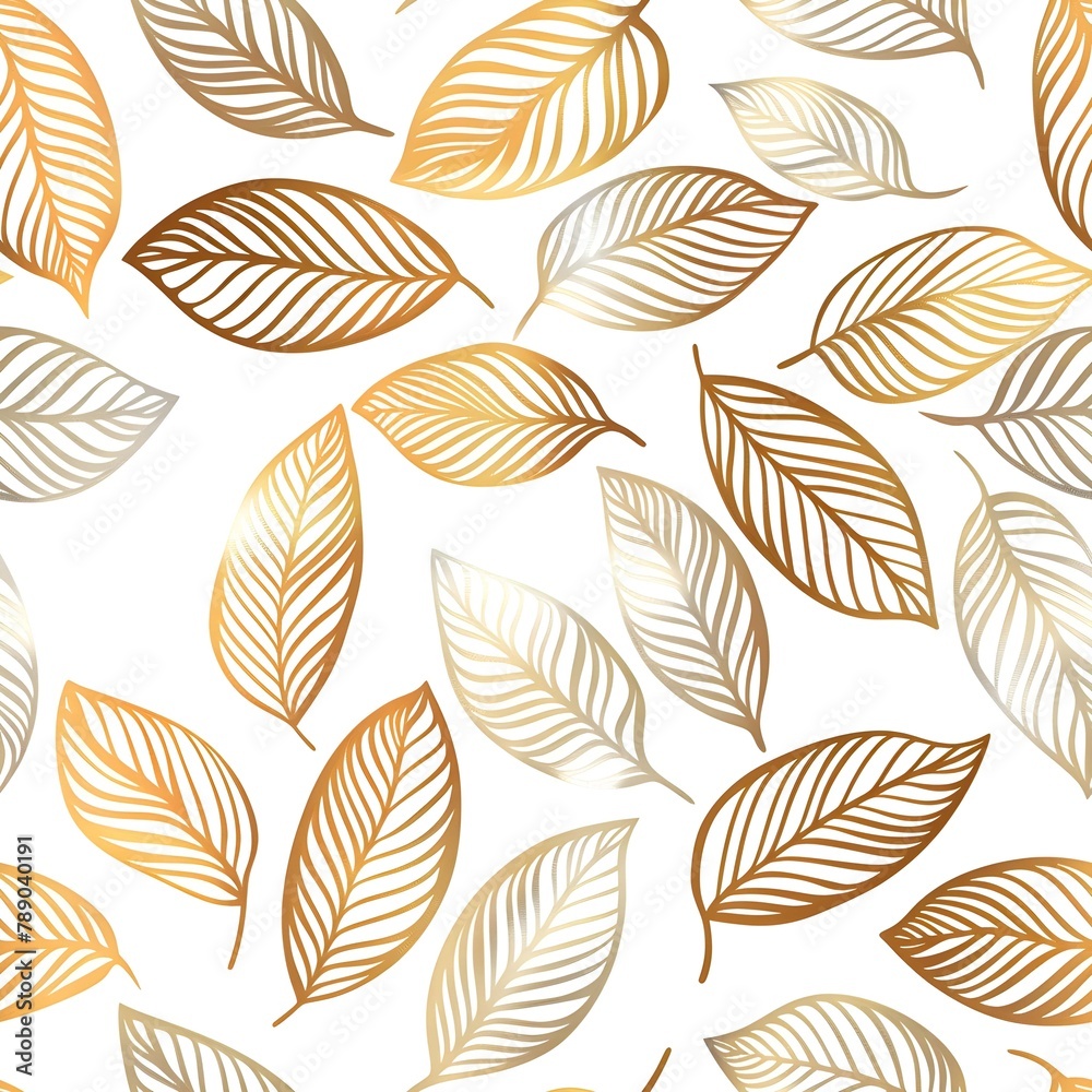 Vector seamless Leafs pattern white and gold