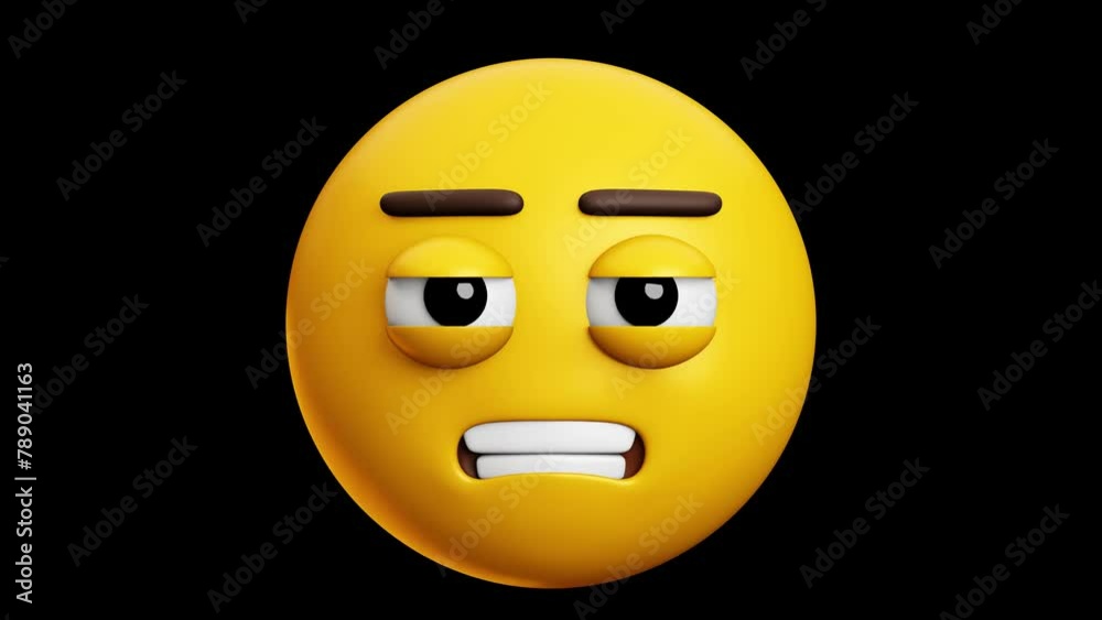 Cynical look with sweat emoji, 3d emoticon animation, Alpha channel, Transparent video