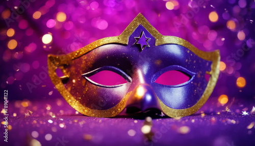 background Purim Happy purple jewish (Happy concept confetti decoration carnival celebrate) sparkle holiday made mask Hebrew star background birthday card celebrate celebration clo