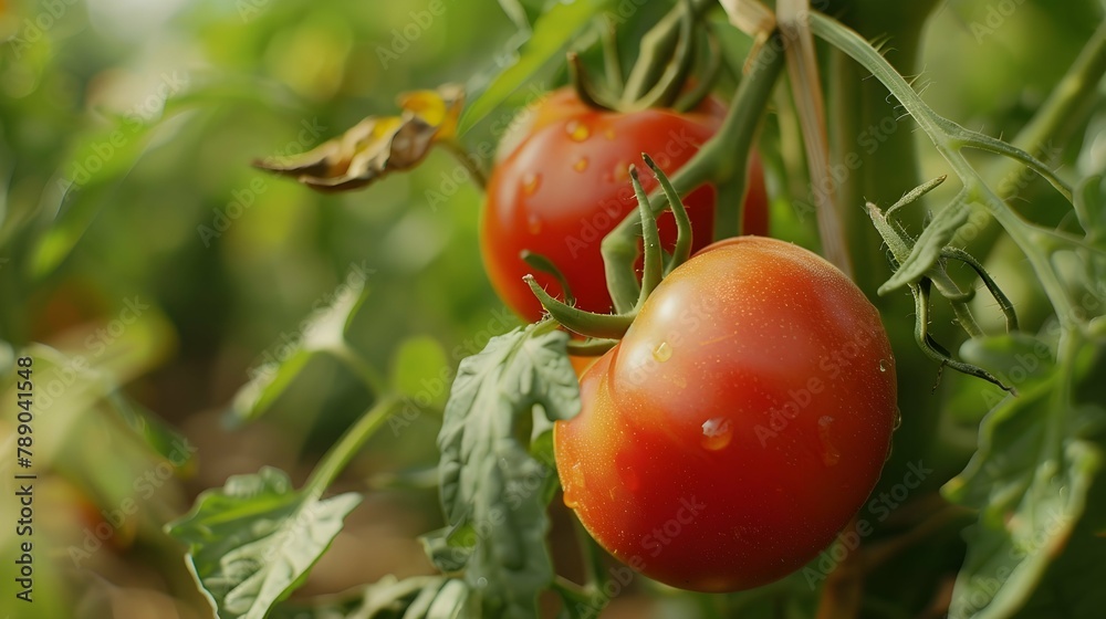 close up of fresh and ripe red tomato.