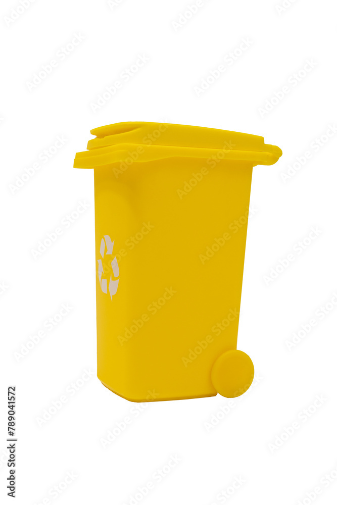 Yellow Trash Can With Recyclable Lid isolated on a transparent background. Yellow Trash Can With Recyclable Lid isolated on a transparent background.