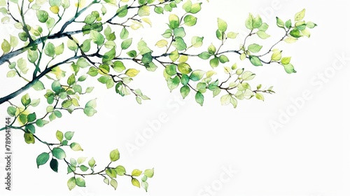Nature Illustration with Green Leaf Branch, Isolated on a White Background. photo