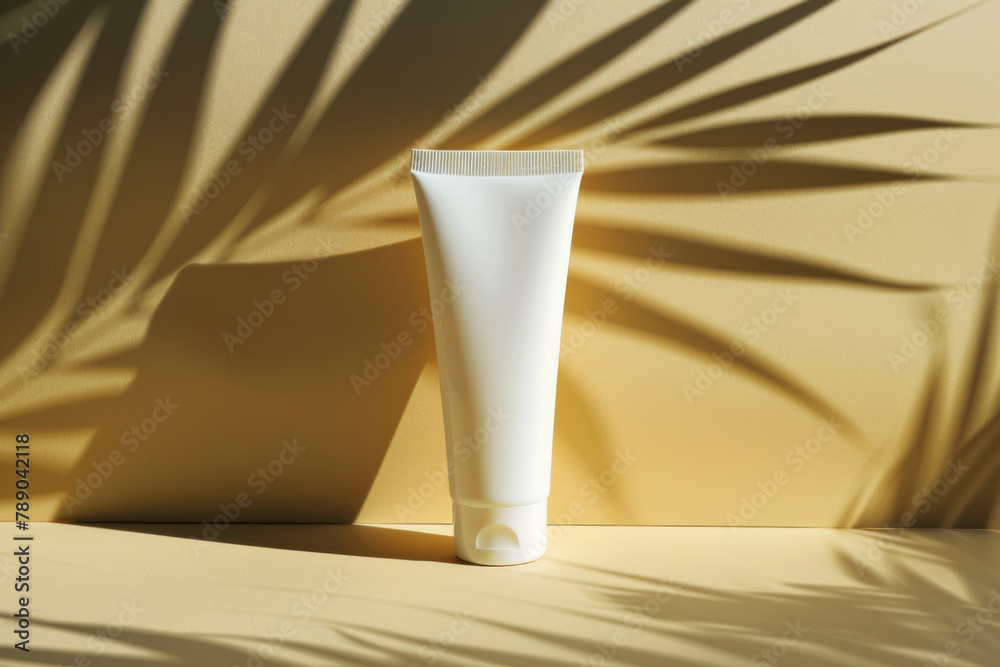 Elegant Cosmetic Tube Against Tropical Shadow Background for Beauty Branding