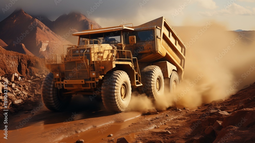 Heavy Mining Equipment at Work Mining Industry Concept. Dump Truck on a Construction Site. Earthmoving Operations Concept. Mining automation Heavy Mining Equipment at Work Mining Industry Concept. Dump Truck on a Construction Site. Earthmoving Operations Concept. Mining automation