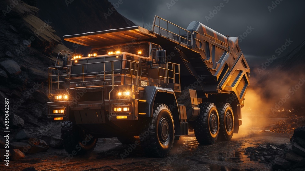 Heavy Mining Equipment at Work Mining Industry Concept. Dump Truck on a Construction Site. Earthmoving Operations Concept. Mining automation Heavy Mining Equipment at Work Mining Industry Concept. Dump Truck on a Construction Site. Earthmoving Operations Concept. Mining automation