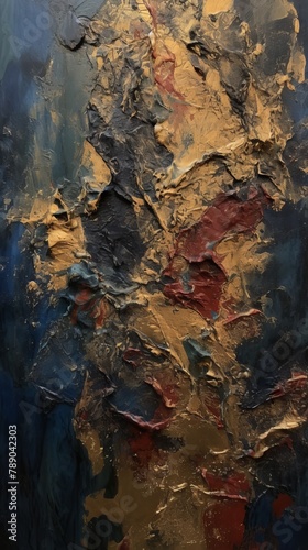 Abstract Painting With Gold, Blue, and Red Colors