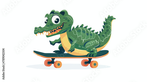 Skating little crocodile flat vector illustration. Sm © Aliha