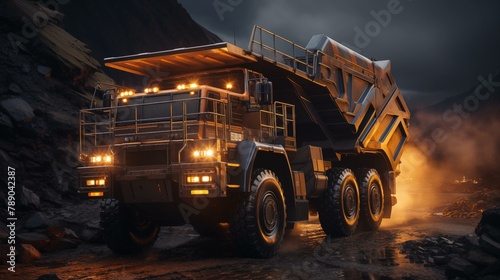Heavy Mining Equipment at Work Mining Industry Concept.  Dump Truck on a Construction Site. Earthmoving Operations Concept. Mining automation