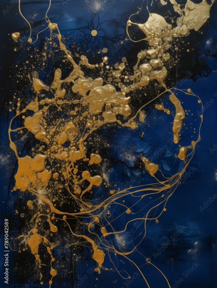 Gold Paint on Blue Background - obrazy, fototapety, plakaty 
