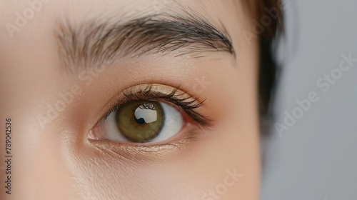 Close up of egreen eye of beautiful young woman Tired eyes and contact lenses Close up Dry eye before and after the use of eye drop : Generative AI