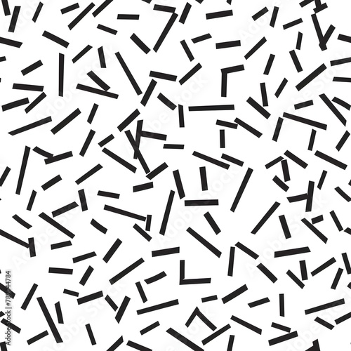 Scattered Geometric Line Shapes. Abstract Background Design. Vector Black and White Pattern