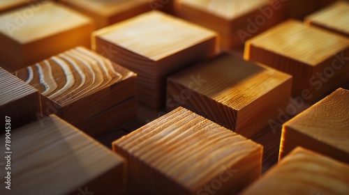 tabletop closeup where you can see glued together wood blocks : Generative AI