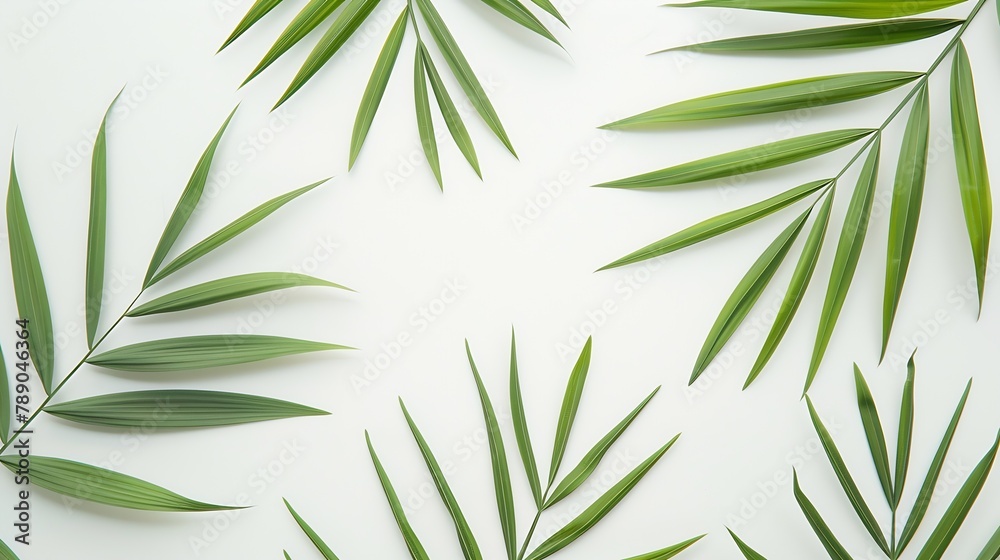 green palm leaf branches on white background flat lay top view : Generative AI green palm leaf branches on white background flat lay top view : Generative AI