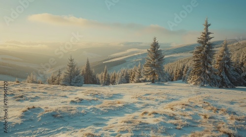Impressive winter morning in Carpathian mountains with snow covered fir trees. Colorful outdoor scene, Happy New Year celebration concept. © Khalif