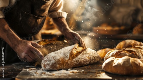 Process of baking homemade bread, closeup view