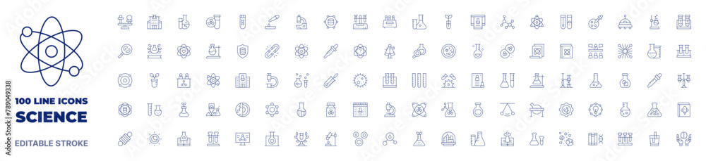 100 icons Science collection. Thin line icon. Editable stroke. Science icons for web and mobile app 1