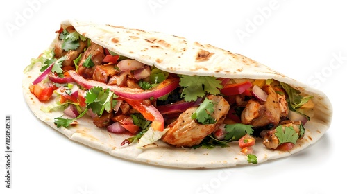Fresh Chicken Taco on White Background. Mexican Cuisine in Fast Casual Style. Ideal for Menu Display or Food Blogs. AI