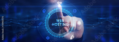 Web Hosting. The activity of providing storage space and access for websites. Business, modern technology, internet and networking concept. photo