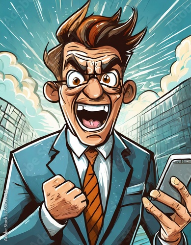 Closeup from a successfully businessman with a smartphone - comicart photo