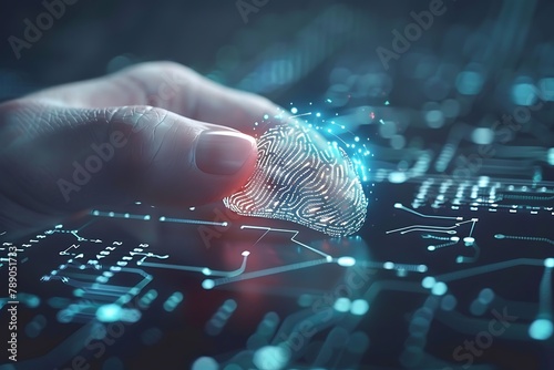 Fingerprint Scanner Enhancing Transaction Security and Cybersecurity Fingerprint scanning technology ensures robust security measures, safeguarding transactions and bolstering cybersecurity protocols. photo