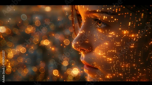 Closeup of a womans face illuminated by bright lights © Валерія Ігнатенко