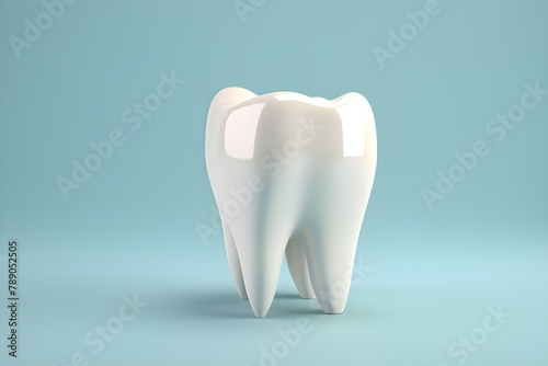 White human tooth models on a blue medical background. Dental health minimal medical poster, created by ai. 3D illustration photo