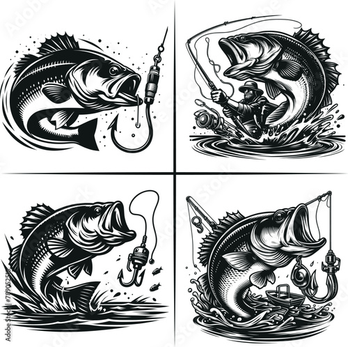 Bass fishing , Fisherman catching fish , Father's Day, fishing hooker ,Funny Fishing vector File